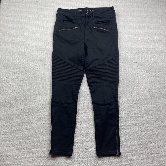 Y2K American Eagle Outfitters High-Rise Jegging Jeans Wom 10 Black Biker Punk - Picture 1 of 10